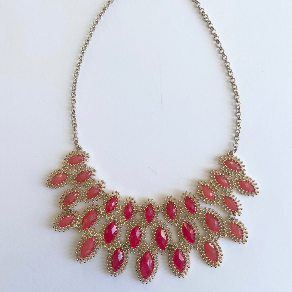 Statement Necklace with orange stones and gold metal